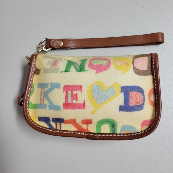 Dooney & Bourke Vintage Pouch Graffiti Canvas Leather Trim. - Picture 2 of 14